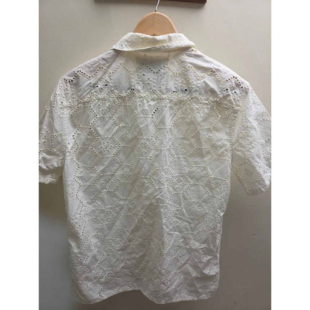 Hollister Mens Small White Eyelet Embroidered Short Sleeve Button Up Shirt New - Picture 7 of 10